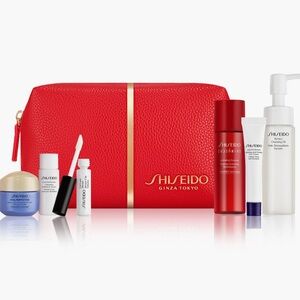 Shiseido Red Cosmetic Bag with Skincare Essentials